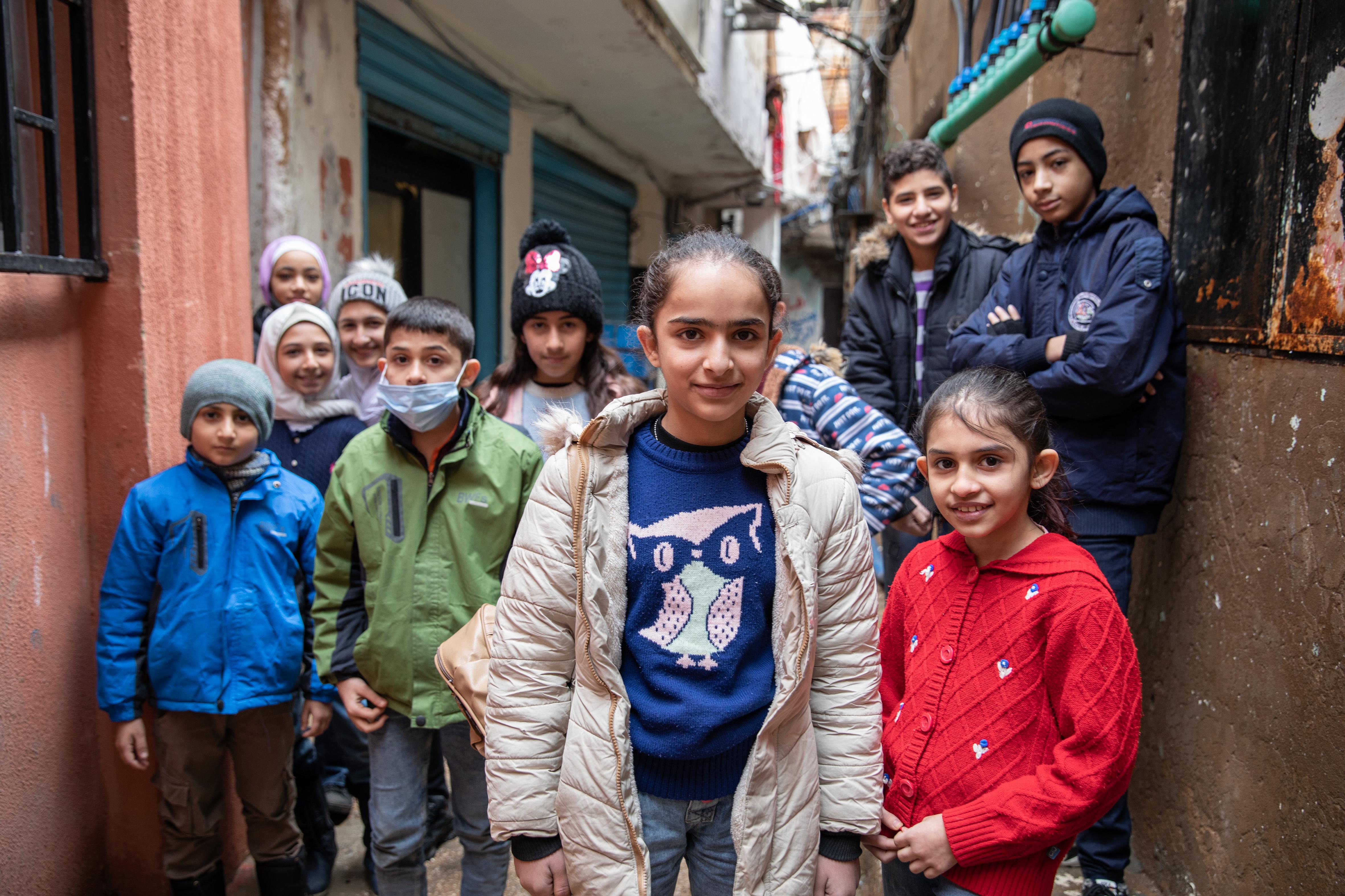 CH1689610_Ghinwa, 13, with her Child Rights & Governance group in a refugee settlement in Beirut, Le