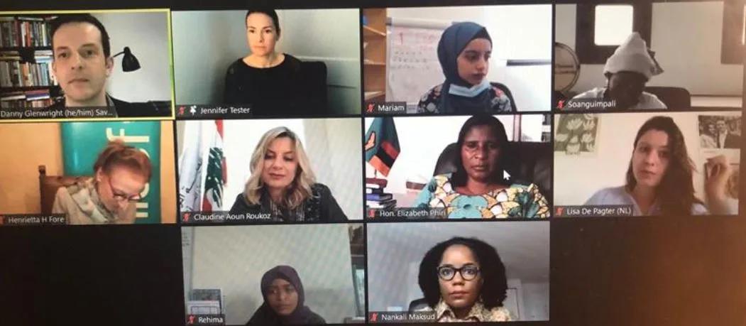 Screenshot of a virtual meeting showing multiple participants in a grid layout, including speakers joining remotely from different locations during an online panel discussion.
