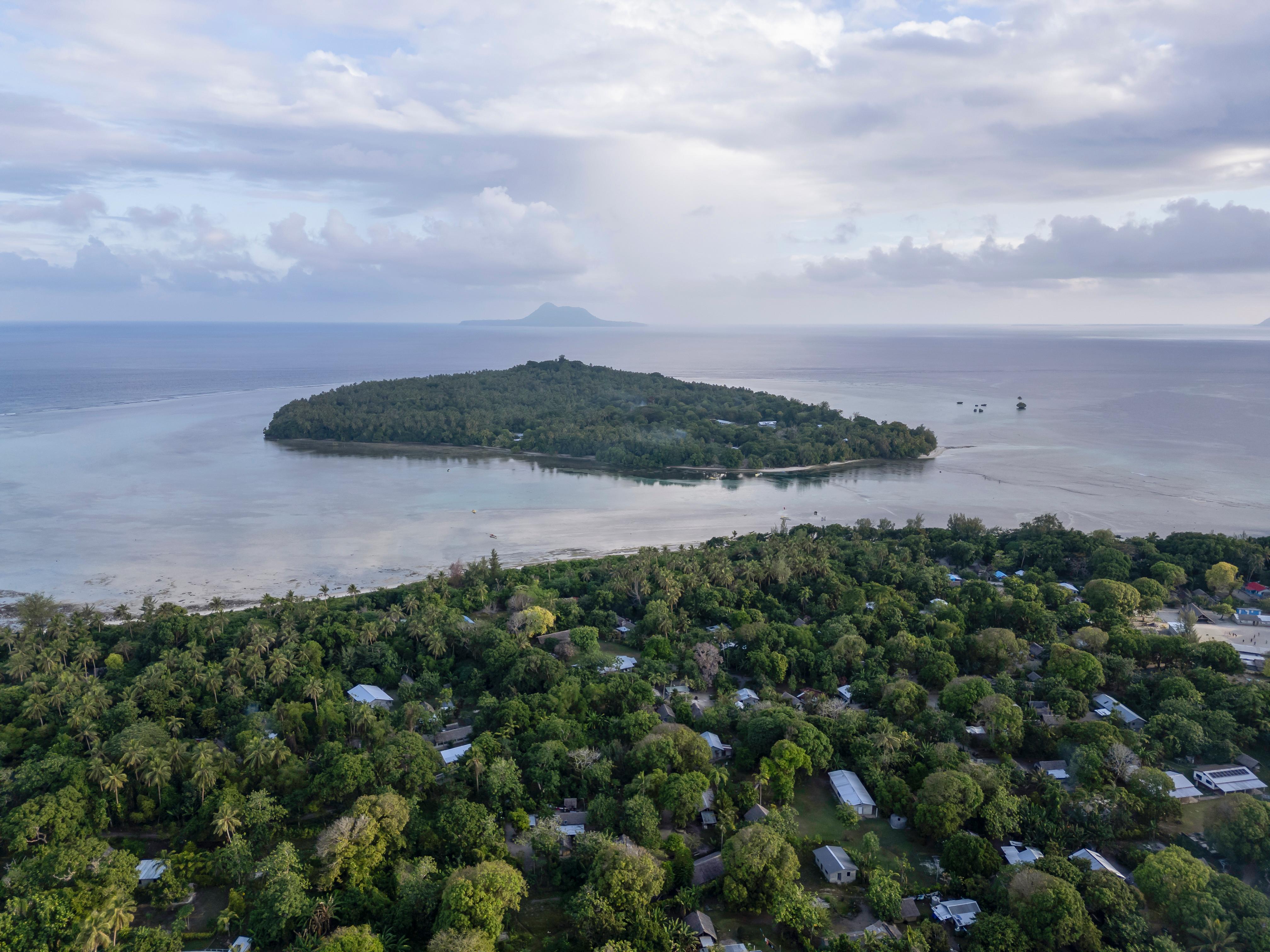 An aerial view of the island where Margaret lives in Torba Province, Vanuatu.