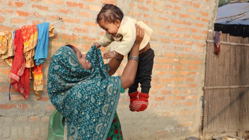 Araswati, 30, and her baby in Nepal