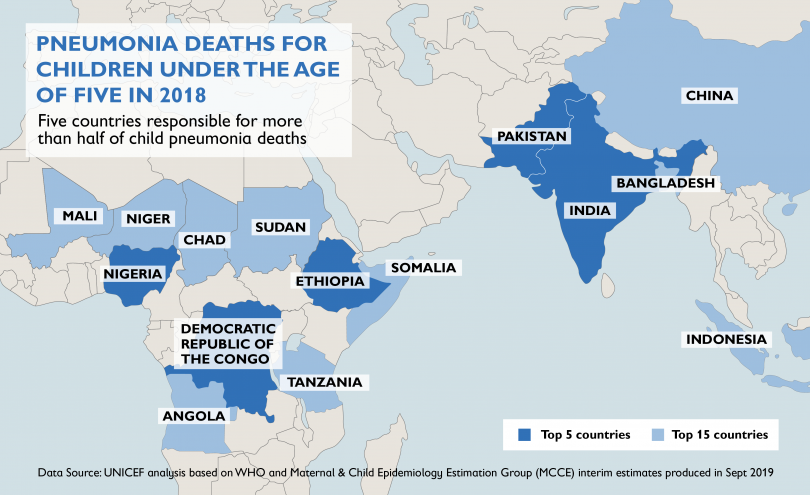 Pneumonia deaths for children under five by leading infectious diseases 2018
