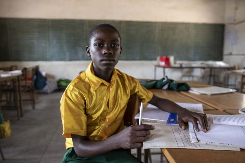 Evidence, 14, leads school drills as part of the Disaster Risk Reduction programme at his school in Zimbabwe which educates children about disasters and how to protect themselves. 