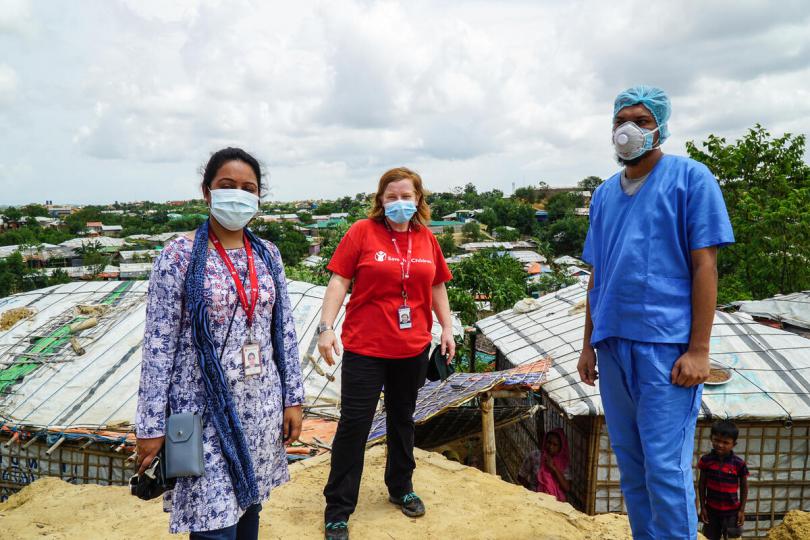 Dr Nabila (left) and Rachael Cummings (middle) and Rasadul Hasan (right) are working on the COVID-19 response in Cox's Bazar