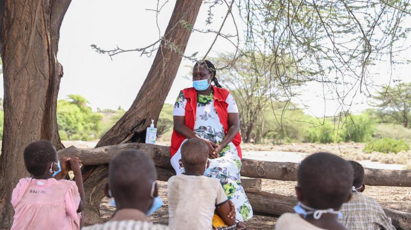 Miriam Atonia sensitizing children from the community about COVID-19