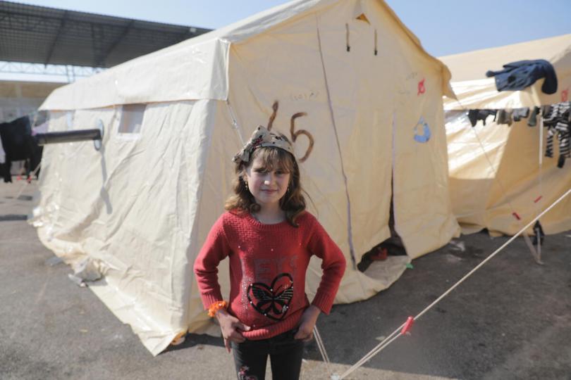 Hoda, 11, at the camp for earthquake survivors in Syria