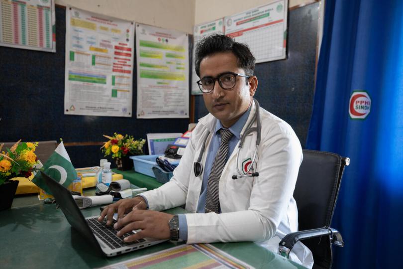  Dr. Muhammad Hanif, 29, at his office in the Basic Health Unit in Khairpur, Pakistan