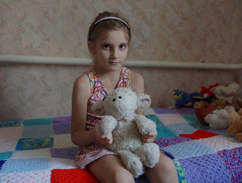 Bebe, Liya's* favorite toy she took with her when fleeing her home in Ukraine