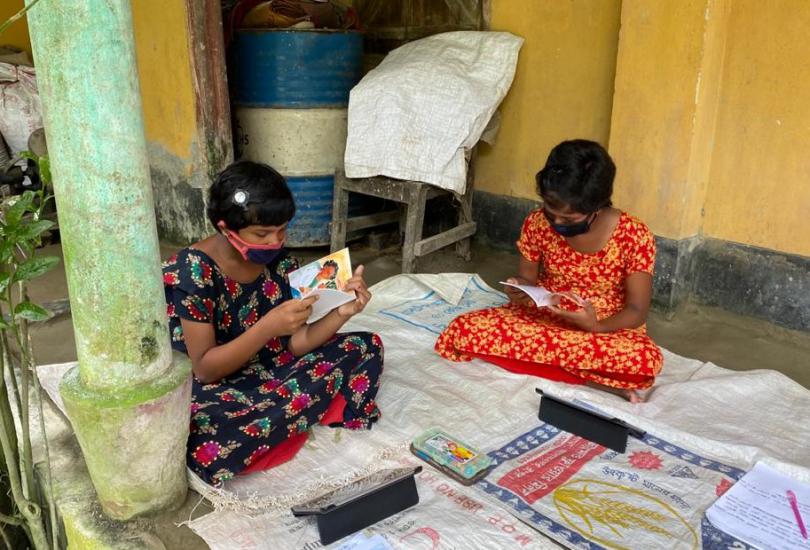 Students learning with tablets at Rajarhat upazila, Bangladesh