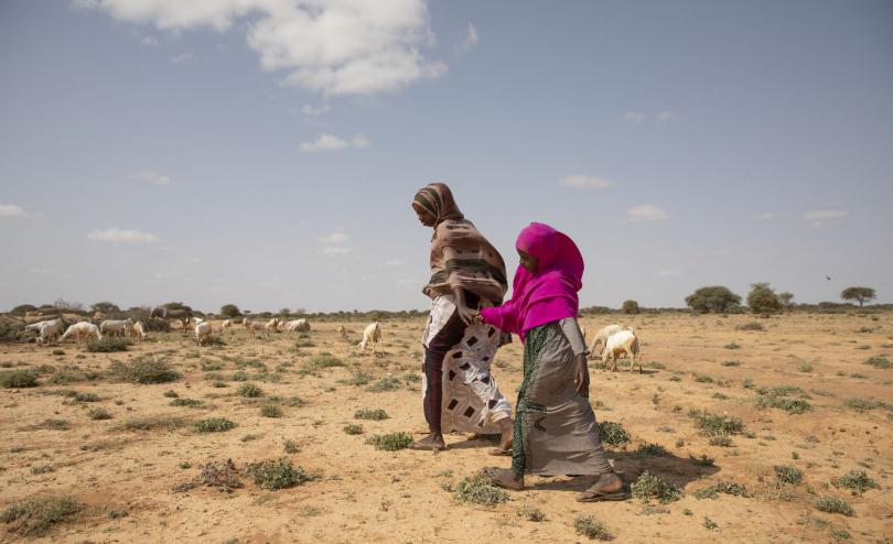 Girls walk in rural Somalia