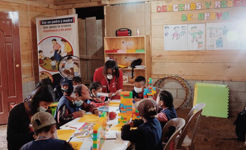  Children playing games in a Save the Children Child Friendly Space in Quiche region, Guatemala