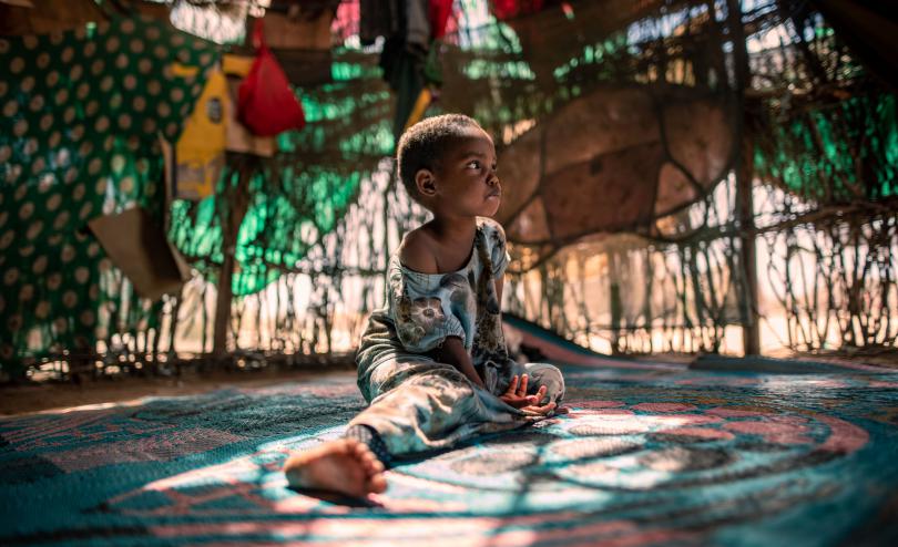 Three-year-old Maryan, who suffers from malnutrition, at her home in a drought-hit village in Garissa County, northern Kenya