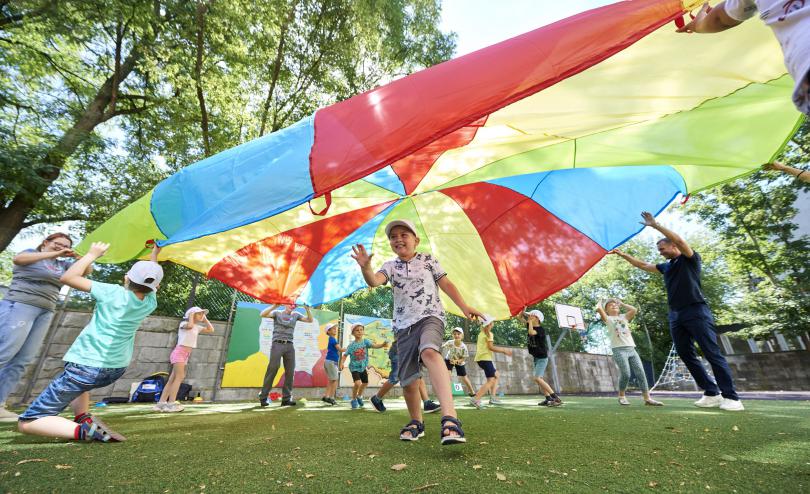 Children from Ukraine play at Save the Children’s summer school in Warsaw, Poland.