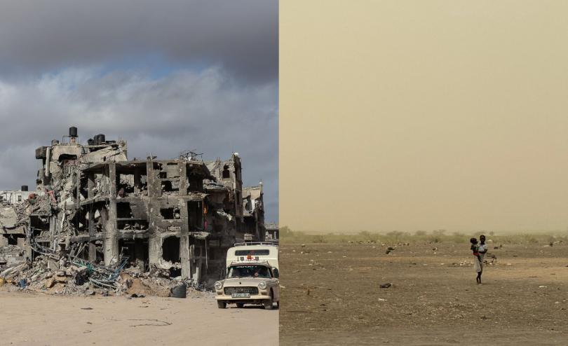 Destruction of Gaza and arid land in South Sudan