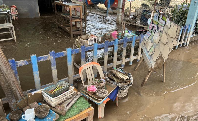 A flooded school yard in Chiang Rai province, Thailand.