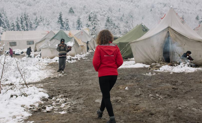 Winterisation - Save the Children staff working in (the now closed) Vucjak camp in Bihac, Bosnia