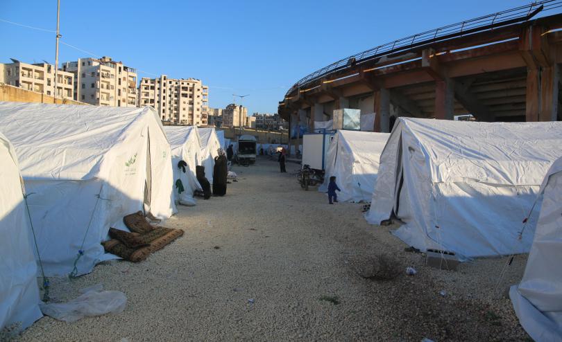 A camp where families are sheltering after fleeing Ma'arat Nu'man after further escalations in violence, NW Syria