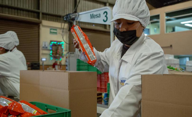 Essential food items being packaged for distribution across seven Mexico states.