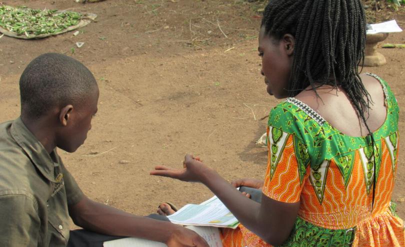 Teacher Brenda supports home learning in Rwamwanja refugee settlement, western Uganda
