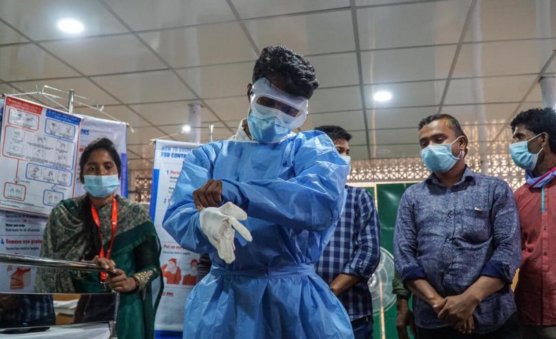 Staff attend a training in Save the Children's COVID-19 isolation and treatment centre in Cox's Bazar, Bangladesh