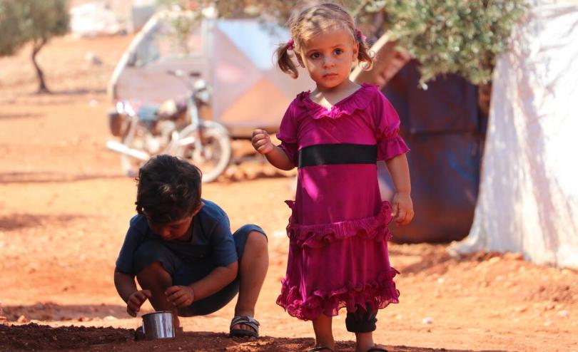 Mais*, 3 lives in a displacement camp in northern Idlib with her brother Maher*, 2