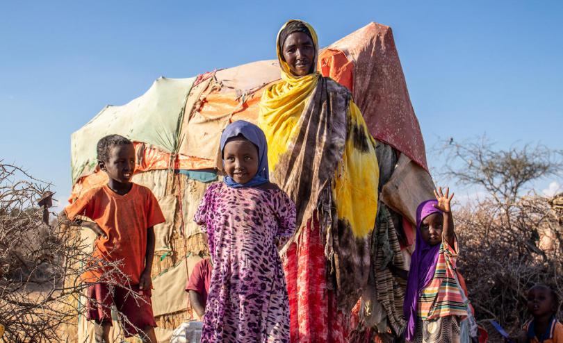Canab (37) and her children Sayid and Salma (2), Cawo (6), Mohamed (7) and Abdishakur (1) were forced to leave their home in Somalia due to drought and water shortages