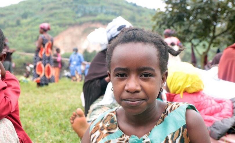 Alice* in a refugee camp in Rwanda. Alice's home was destroyed in a volcano in her home country, the Democratic Republic of Congo