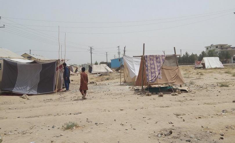 A temporary shelter in Afghanistan where displaced families have fled since violence intensified in recent weeks.