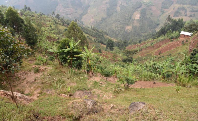 The remains of a house that was destroyed in a landslide, on a hillside in Burundi