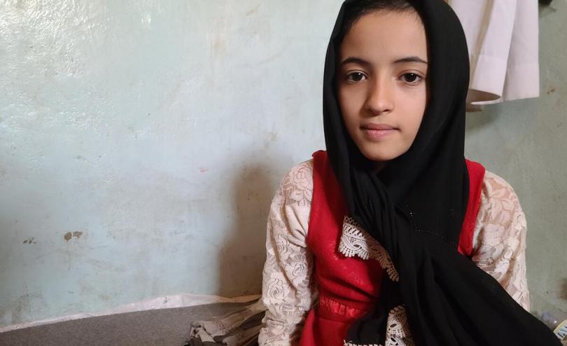 Tagreed*, 11, lost one of her legs when she was hit by a missile in July 2019 in Saada, Yemen 