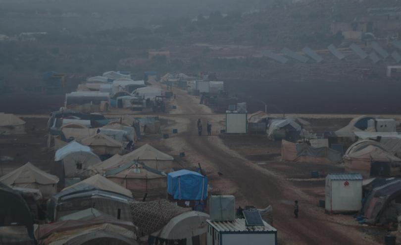 Tents in a displacement camp on a gloomy winter day Tents in a displacement camp on a gloomy winter day