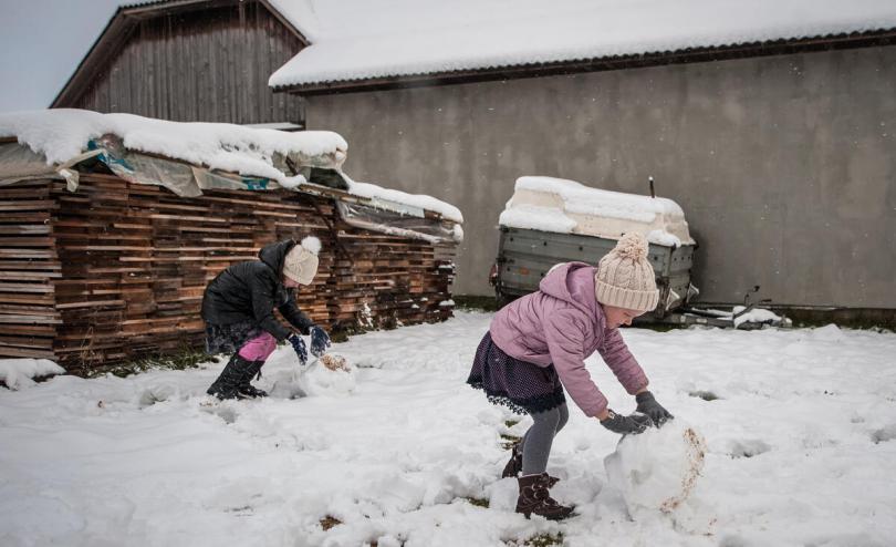 Alyona plays in the snow