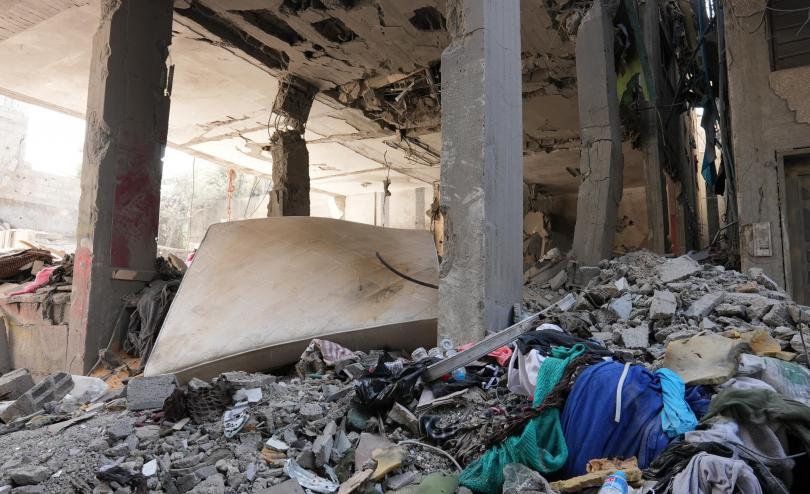 Photo of matress in rubble in Gaza
