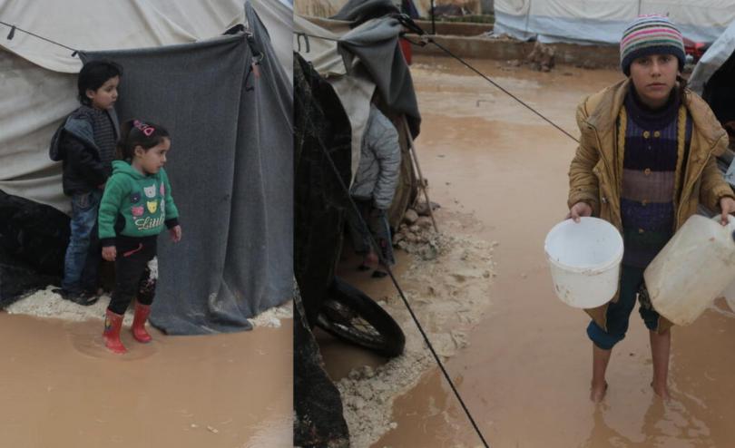 Children in Syria show the extent of the flooding
