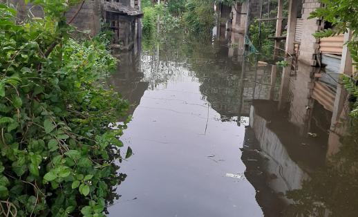 A flooded residential area from the monsoon. Colombo, Sri Lanka.