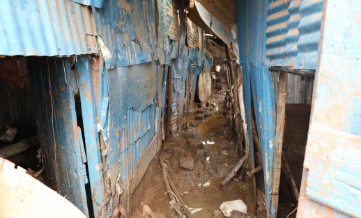 A collapsed school building in Kenya