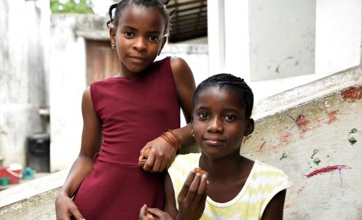Elina* and Faria* at the child friendly space, Mozambique (Capo Delgado)