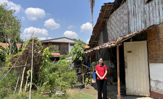 Esther*(27) at a house where teacher training takes place.