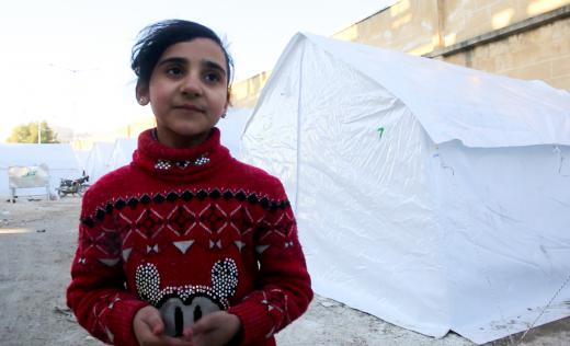 Hayat*, 10, fled Ma'arat Nu'man with her family and is now sheltering in a former playground in Idlib, NW Syria