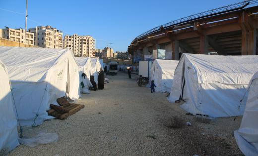 A camp where families are sheltering after fleeing Ma'arat Nu'man after further escalations in violence, NW Syria