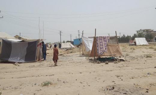 A temporary shelter in Afghanistan where displaced families have fled since violence intensified in recent weeks.