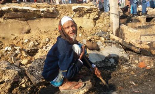 Shamsuddin*, 70 lost his home after a fire erupted on January 9 in a Rohingya camp in Cox's Bazar, Bangladesh