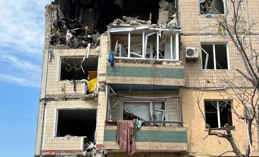 Damages to the block of flats hit by missile strike in Kryvyi Rih, Ukraine