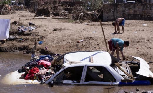 Car submerged in water after Hurricane Otis