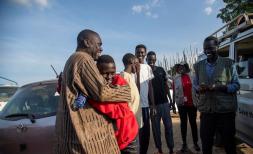 Simon being reunited with his dad in South Sudan