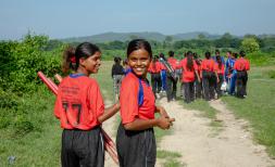 Girls playing cricket in Nepal